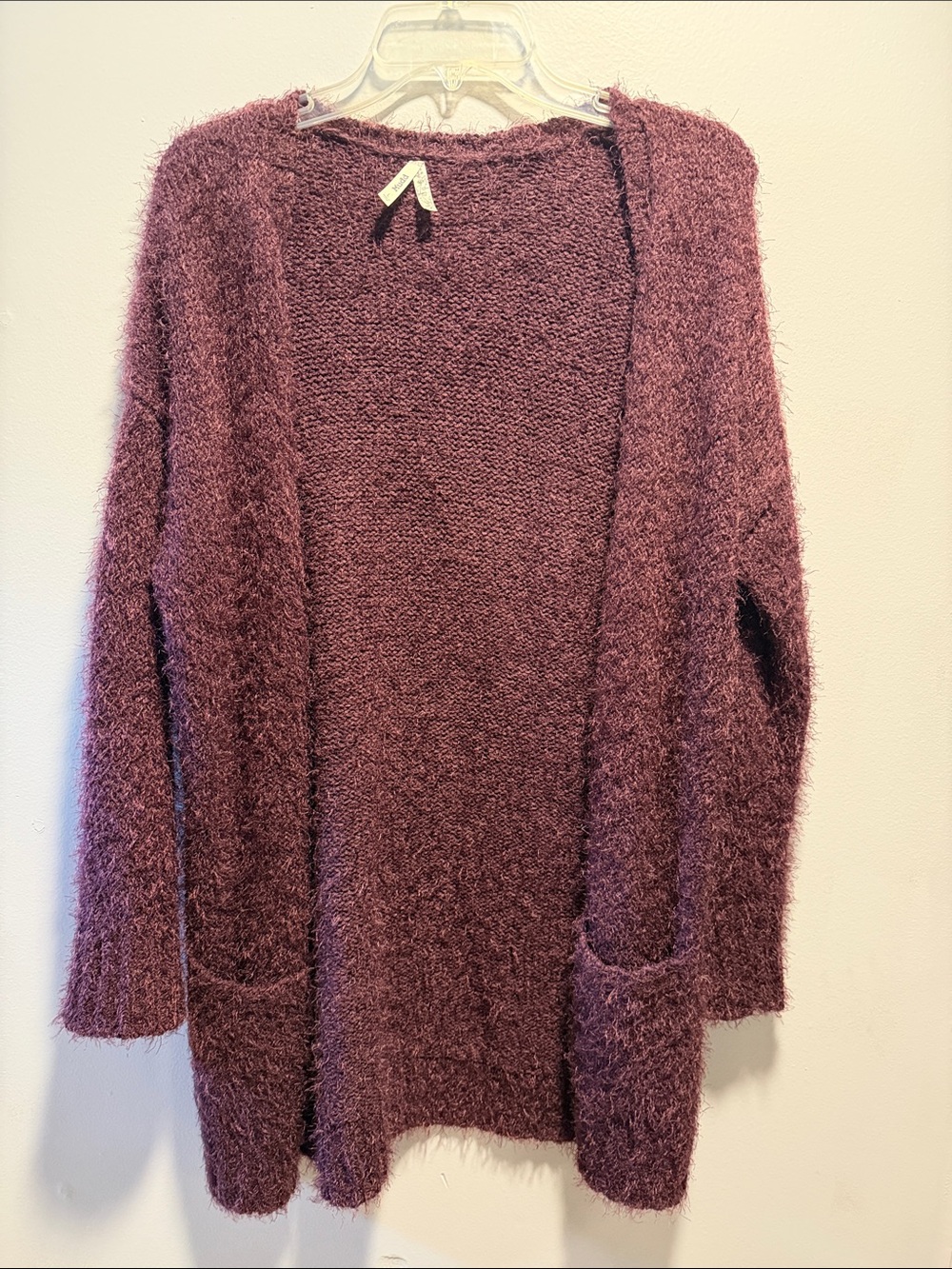 Mudd Open-Front Fuzzy Cardigan - Plum